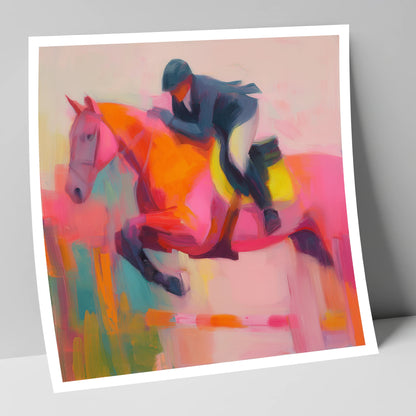 Flight in Vibrant Colour show jumping horse art print