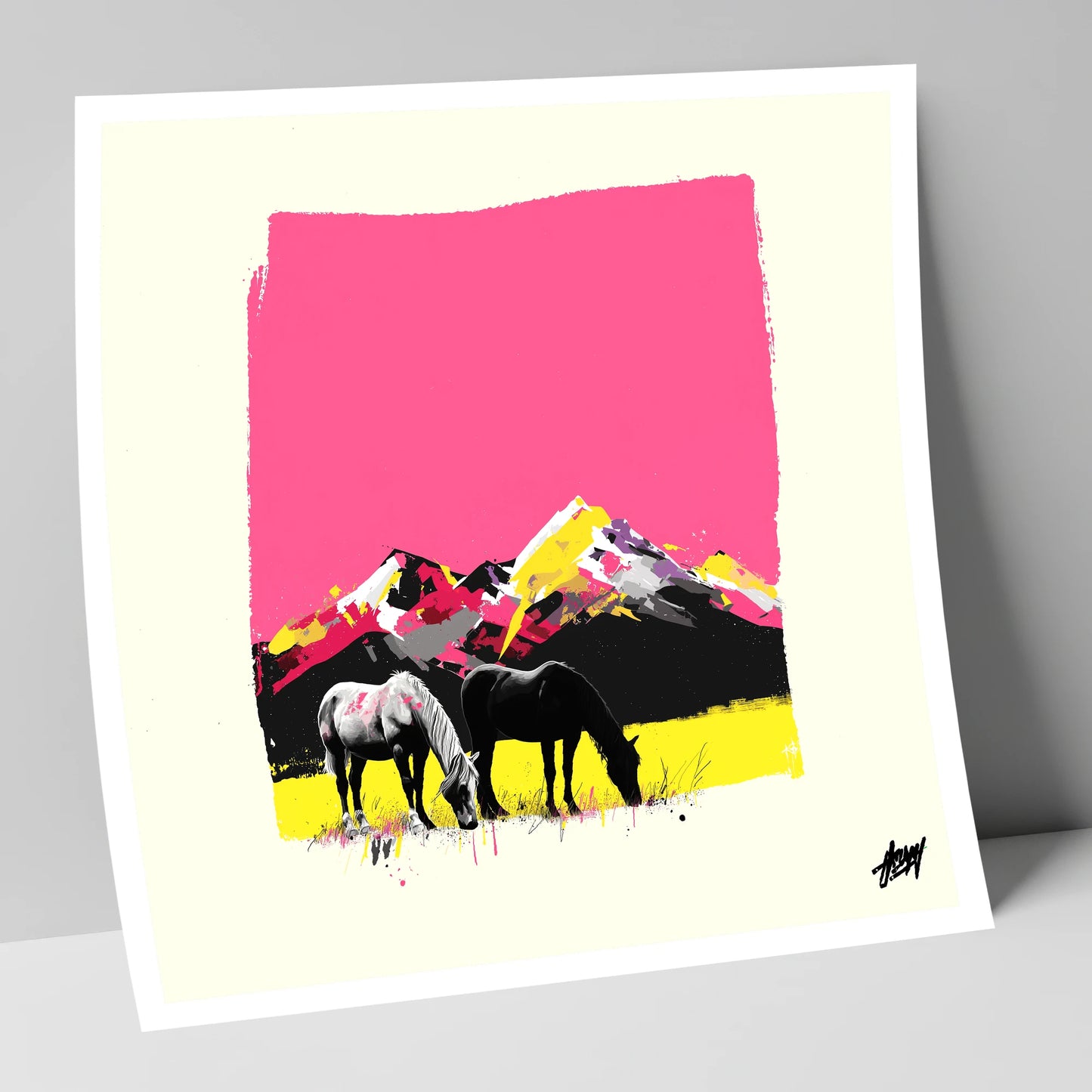 Vibrant Mountain Pastures horse landscape art print