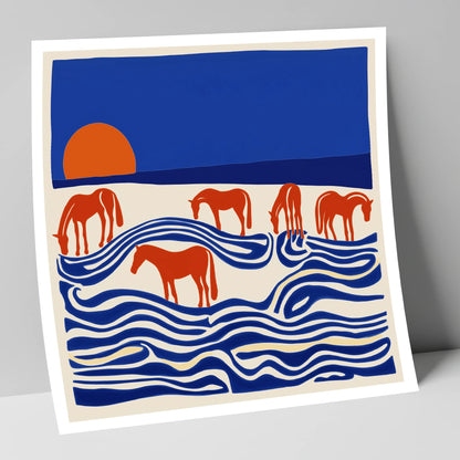 Cobalt Sunset Herd wild horses art print