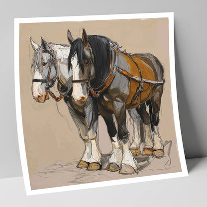 Gentle Giants in Harness horse breed art print