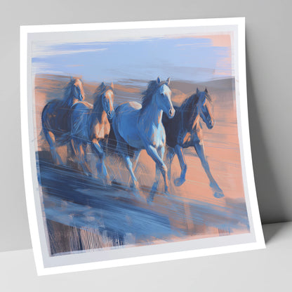 Cobalt Horizon Herd wild horses art print