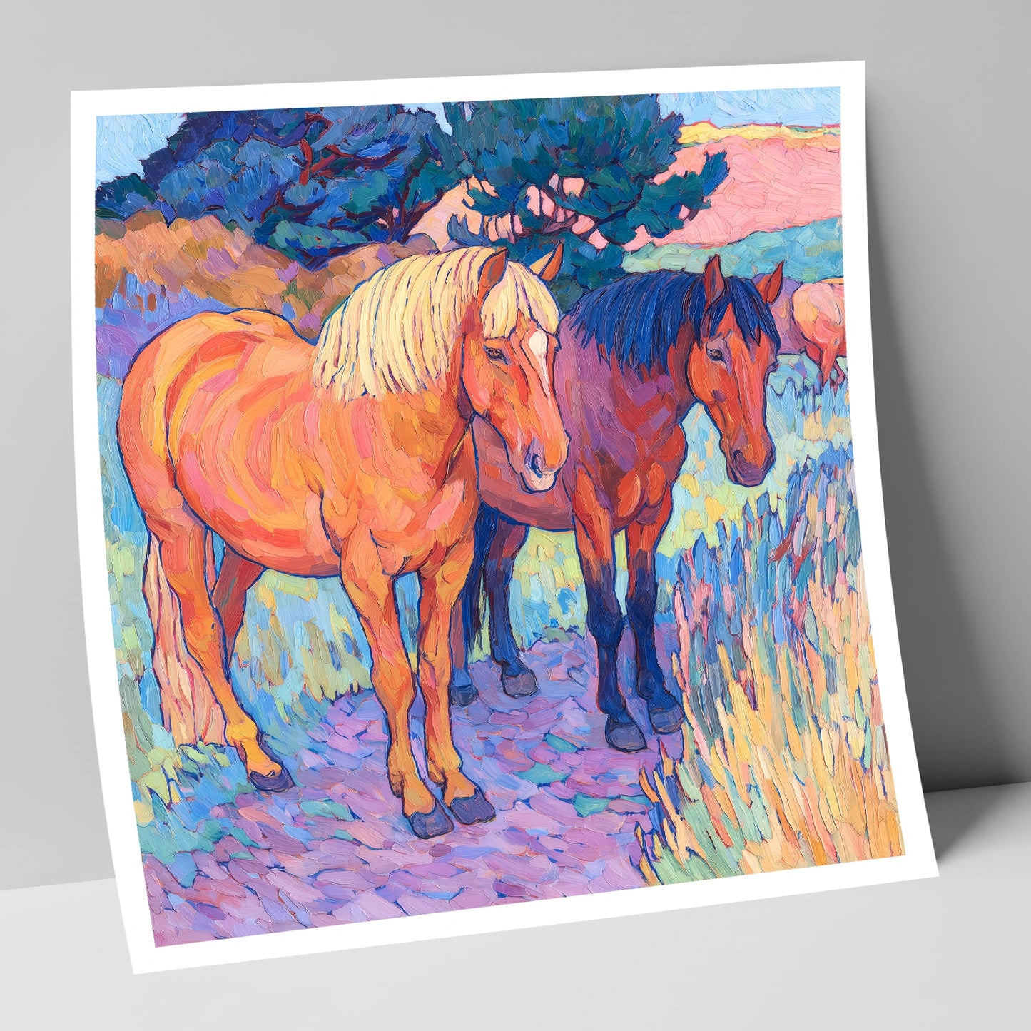 Sunset Pasture Companions horse landscape art print
