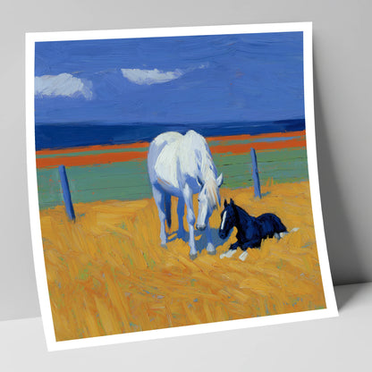 Sunlit Mare and Foal mare & foal art print