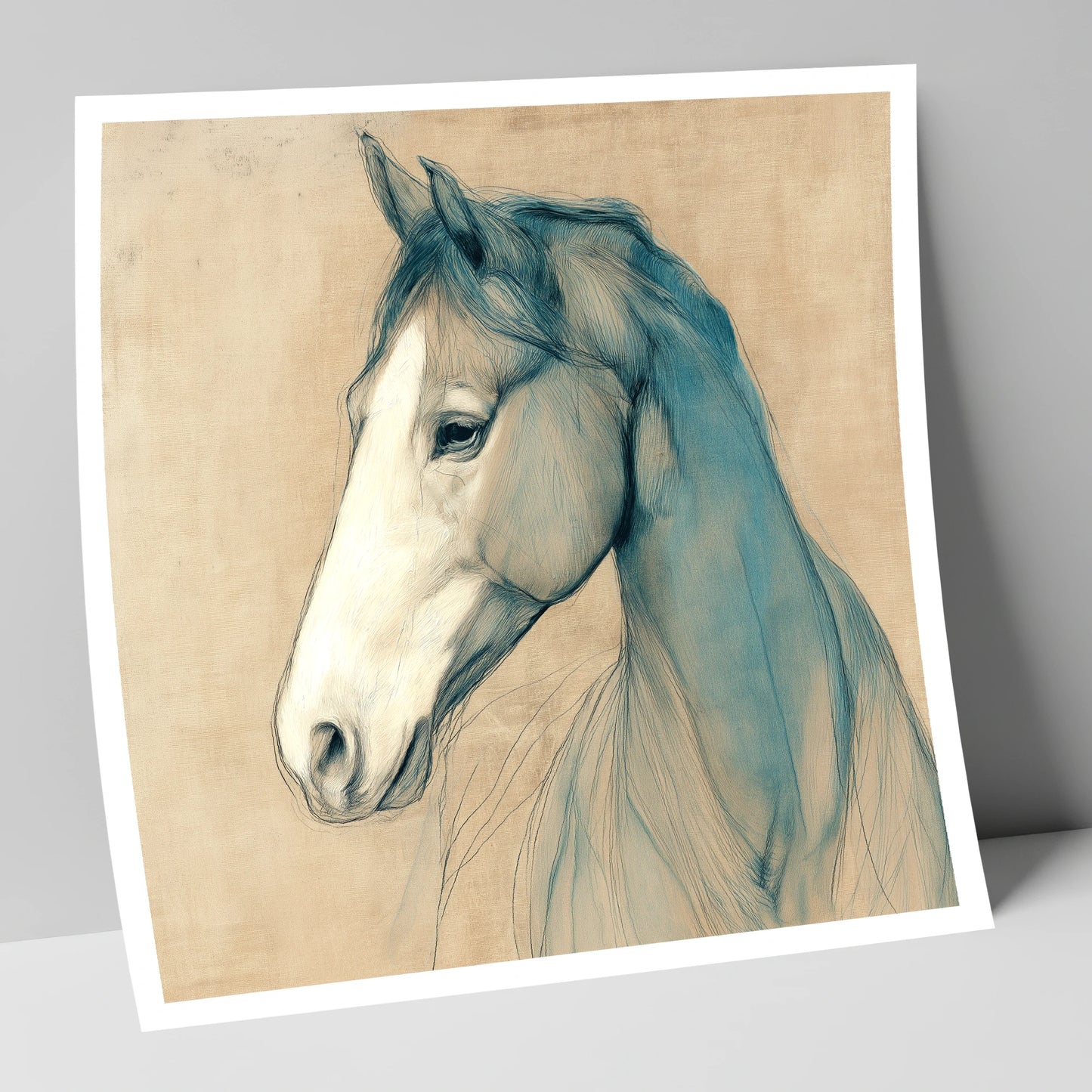 Teal Equine Study horse portrait art print