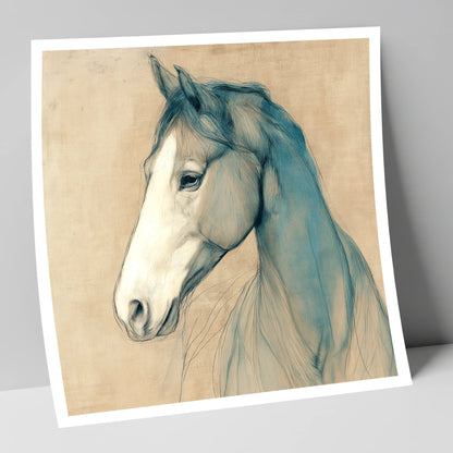 Teal Equine Study horse portrait art print