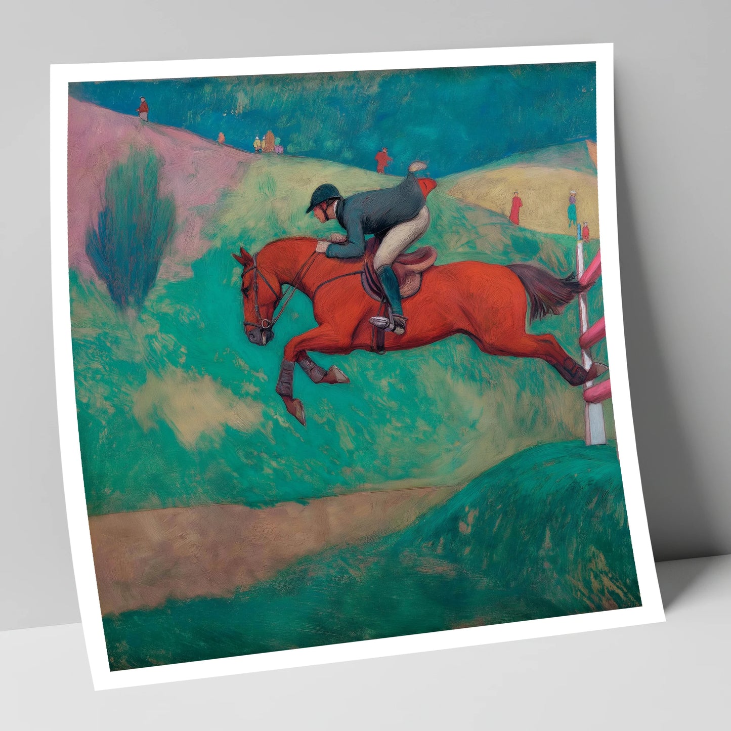 Flight Over Emerald Hills show jumping horse art print