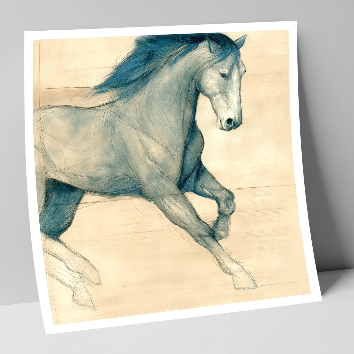 Teal Equine Study horse portrait art print