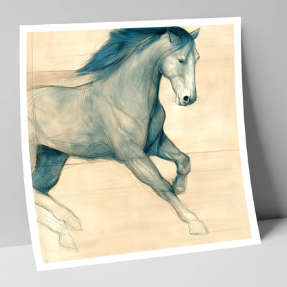 Teal Equine Study horse portrait art print