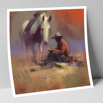 The Rider's Rest horse & rider art print