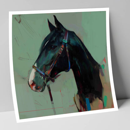 Midnight Profile in Teal horse portrait art print