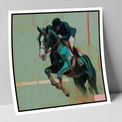 Airborne in Teal show jumping horse art print