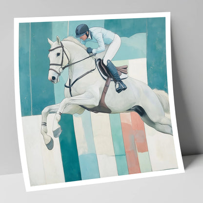 Aquamarine Ascent show jumping horse art print
