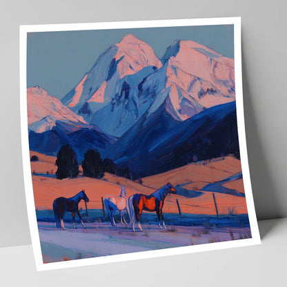 Mountain Alpenglow Pastures horse landscape art print