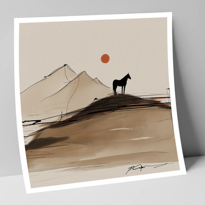 Sepia Ridge Silhouette horse landscape art print