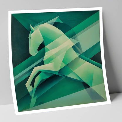 Emerald Geometric Leap show jumping horse art print