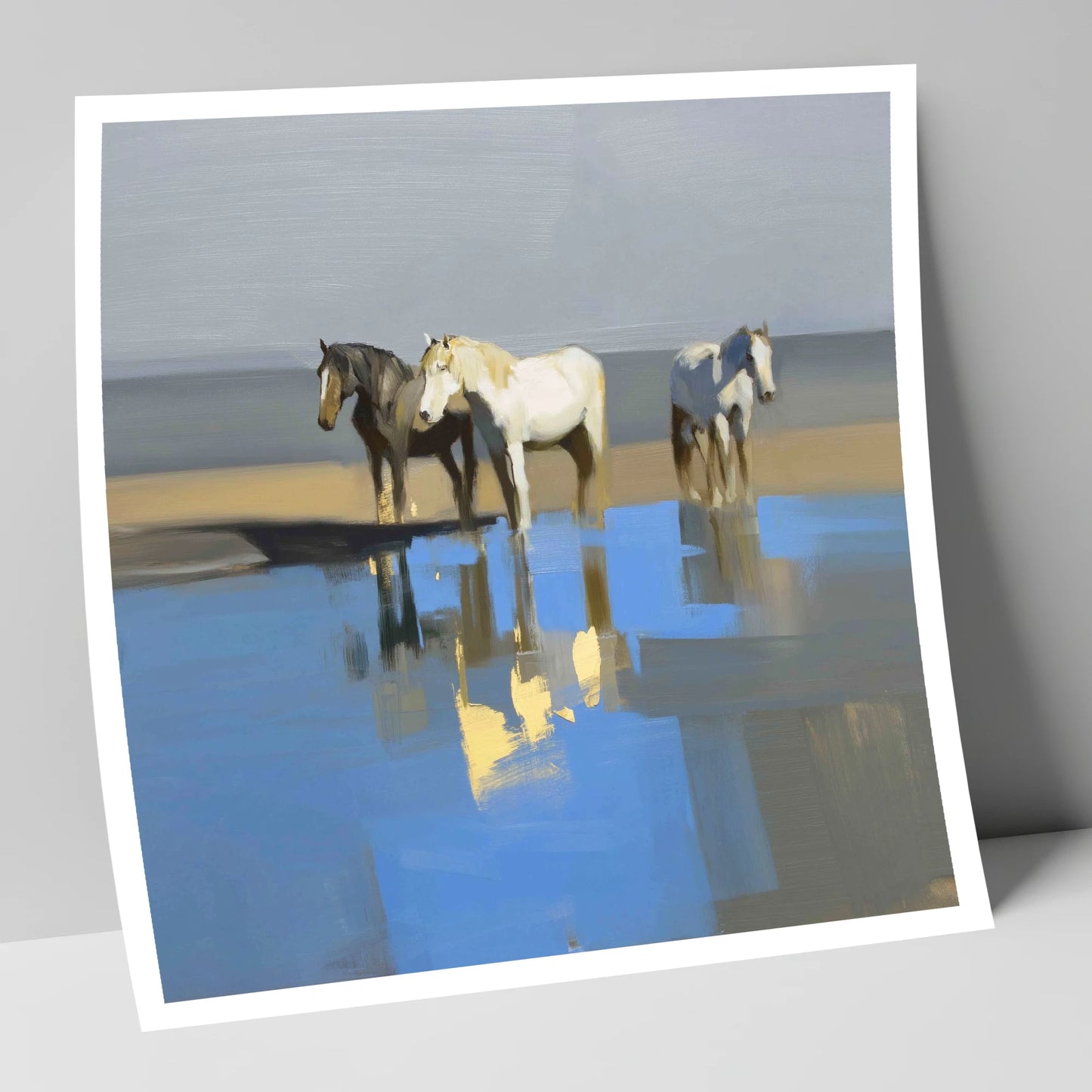 Azure Shore Reflections wild horses art print