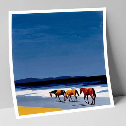 Azure Shoreline Trio horse landscape art print