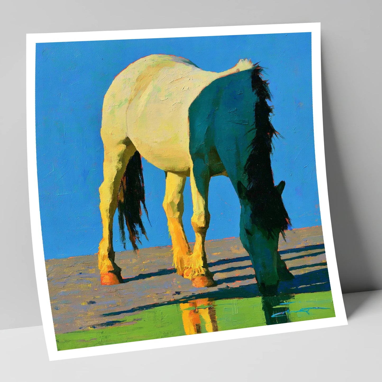 Horse Drinking in Vibrant Light horse breed art print