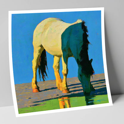 Horse Drinking in Vibrant Light horse breed art print