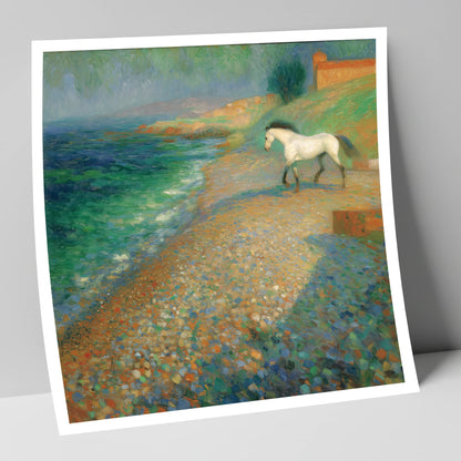 Vibrant Coastal Grey horse landscape art print