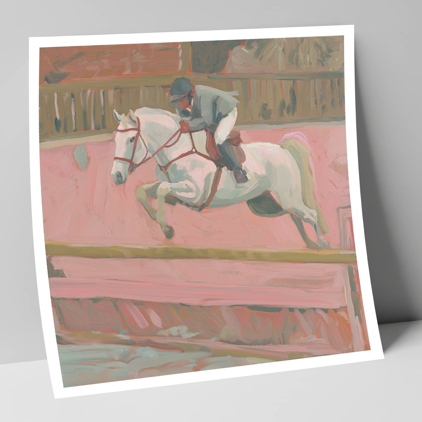 Flight in Dusty Pink show jumping horse art print