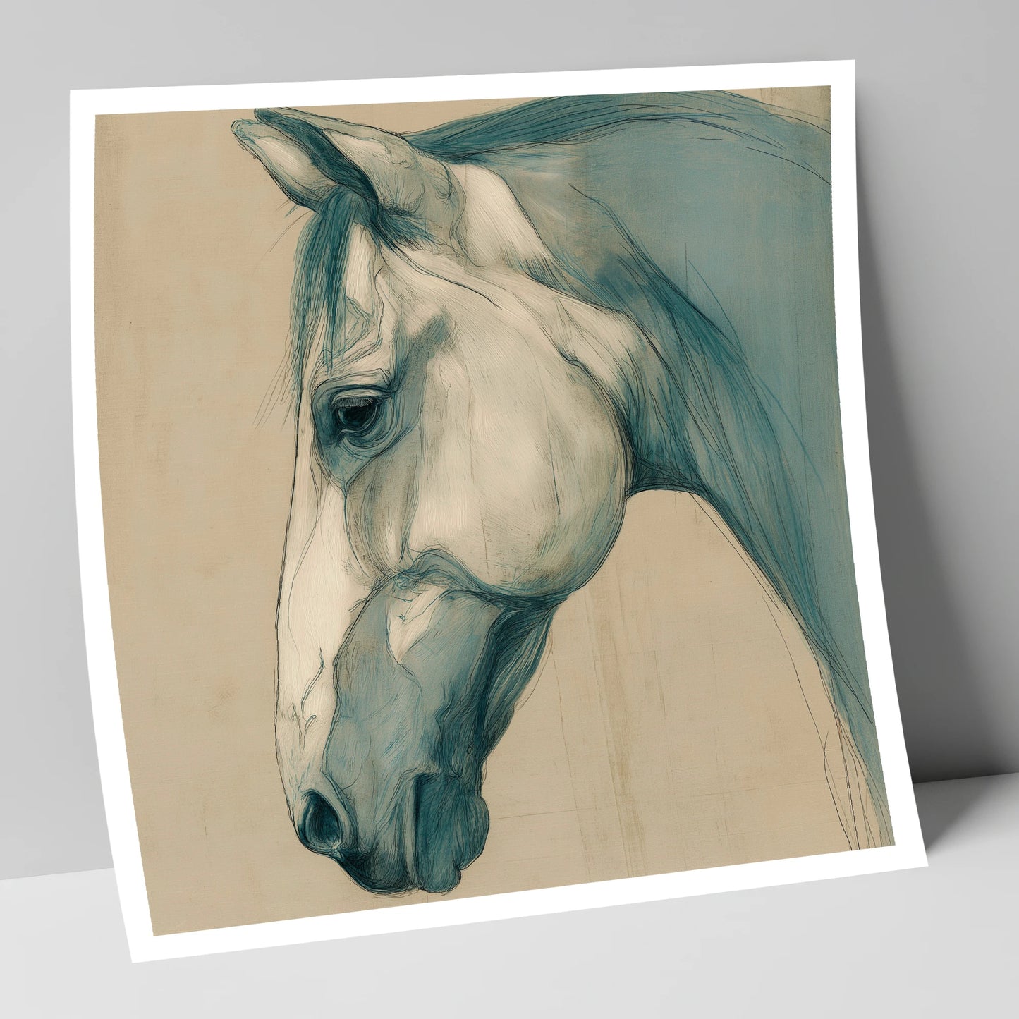 Teal Wash Portrait horse portrait art print