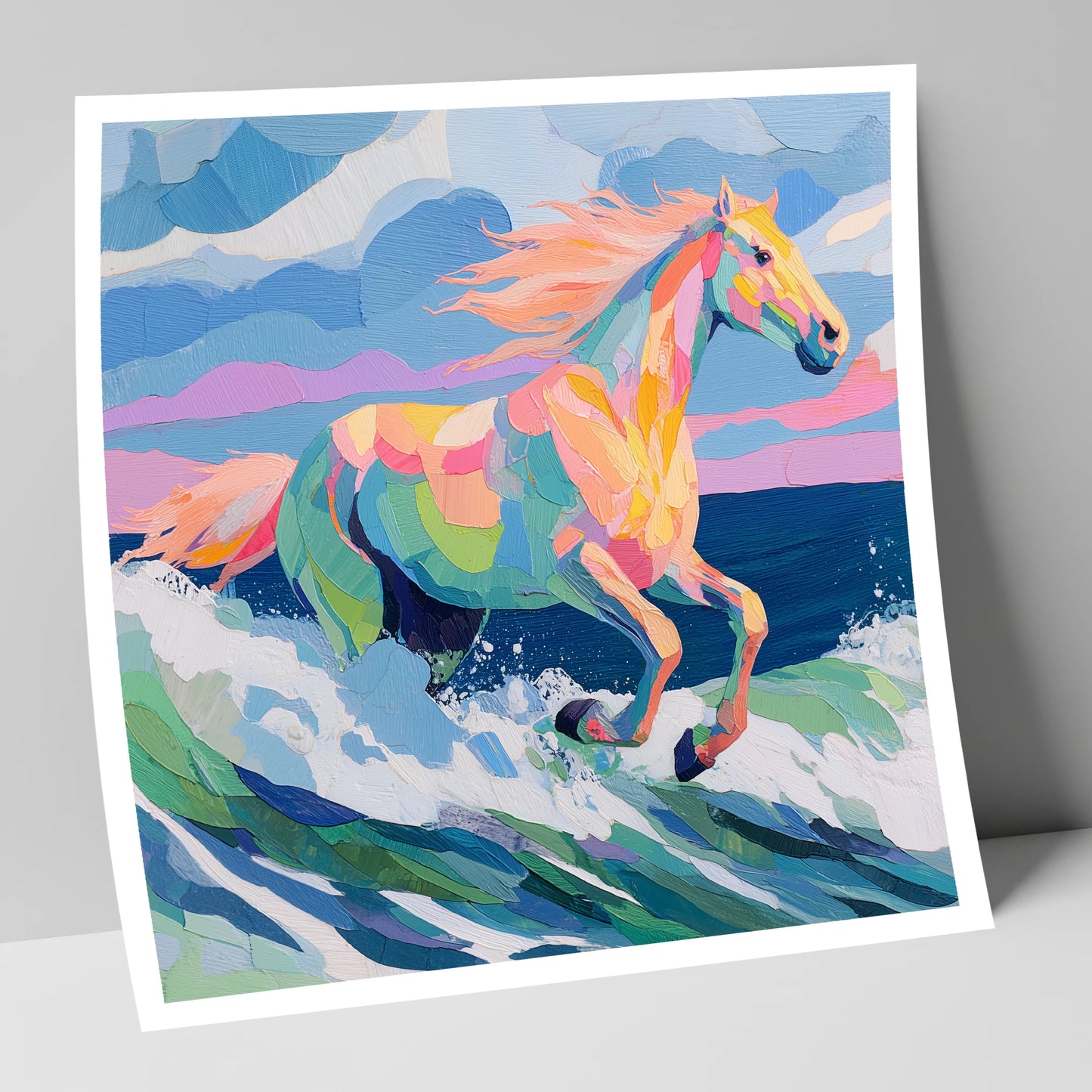 Technicolour Tide beach horse art print