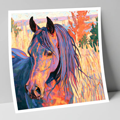 Colourful Horse in Autumn Grass horse breed art print