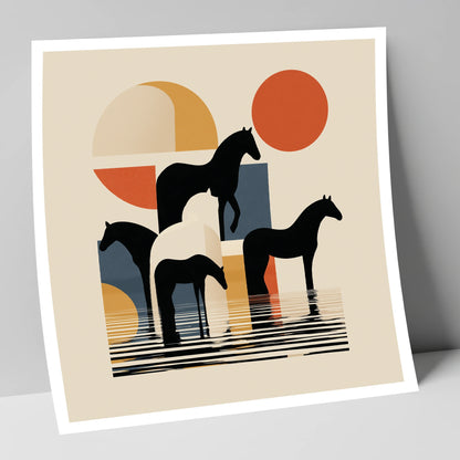 Geometric Equine Reflections wild horses art print