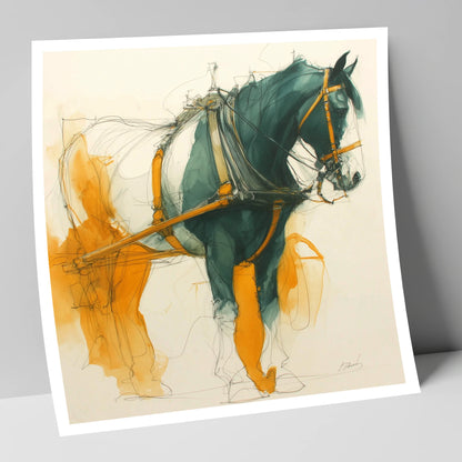 Teal and Amber Draft working horse art print