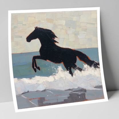 Surf Breaker Silhouette beach horse art print