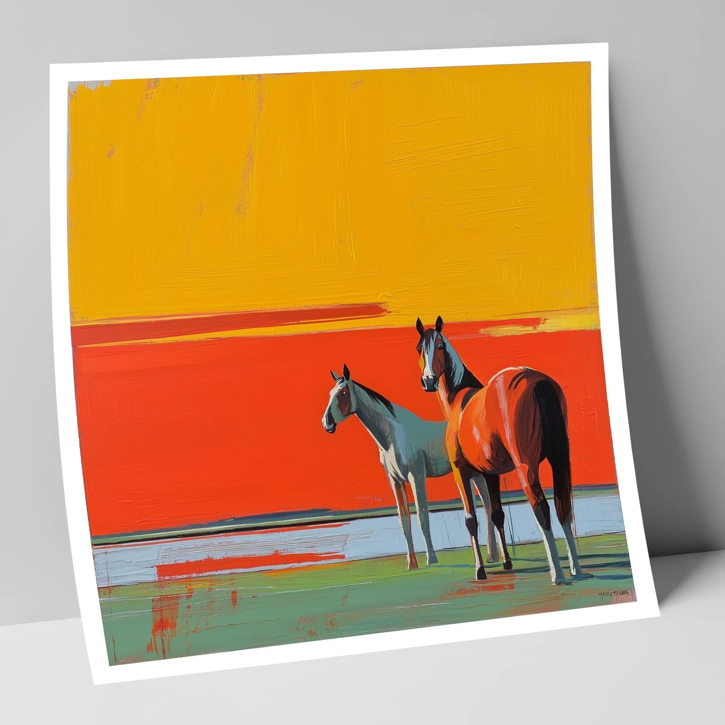 Golden Horizon Companions horse landscape art print