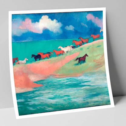 Spirited Coastal Herd wild horses art print