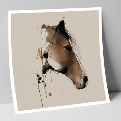 Dynamic Sepia Equine Profile horse portrait art print
