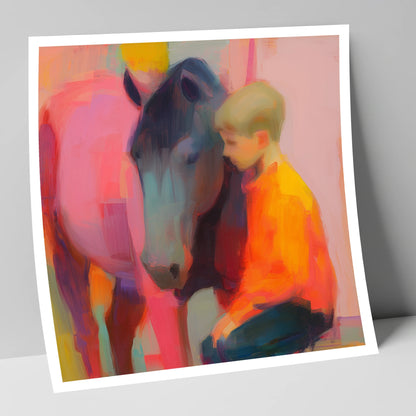 Vibrant Embrace horse & rider art print
