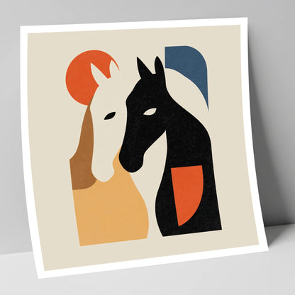 Modernist Equine Embrace horse portrait art print