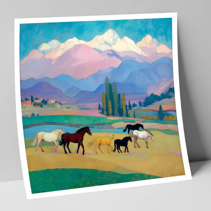 Vibrant Alpine Herd horse landscape art print