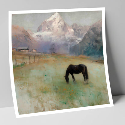 Alpine Pasture Solitude horse landscape art print