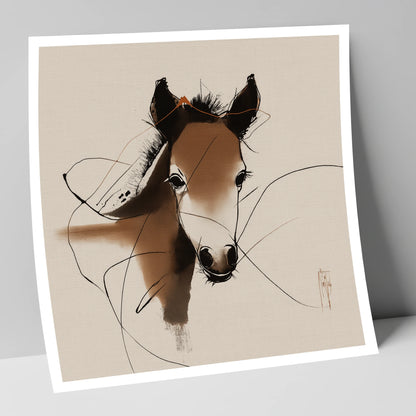 Curious Sepia Foal horse portrait art print