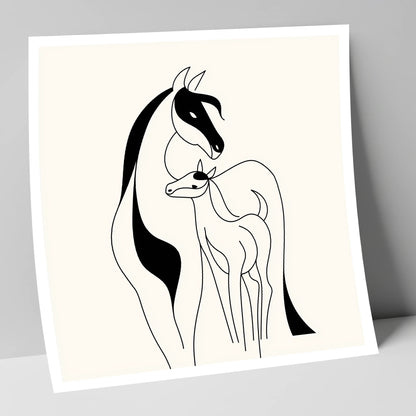 Tender Equine Silhouette mare & foal art print