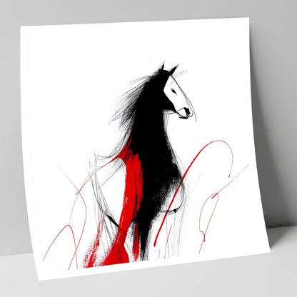 Crimson Equine Silhouette horse portrait art print