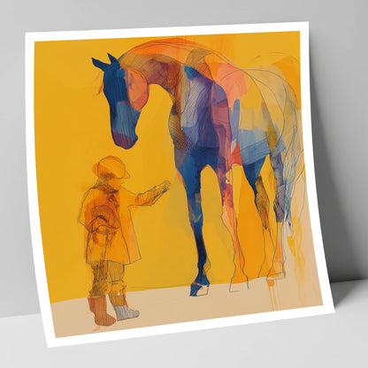 First Encounter in Gold horse & rider art print