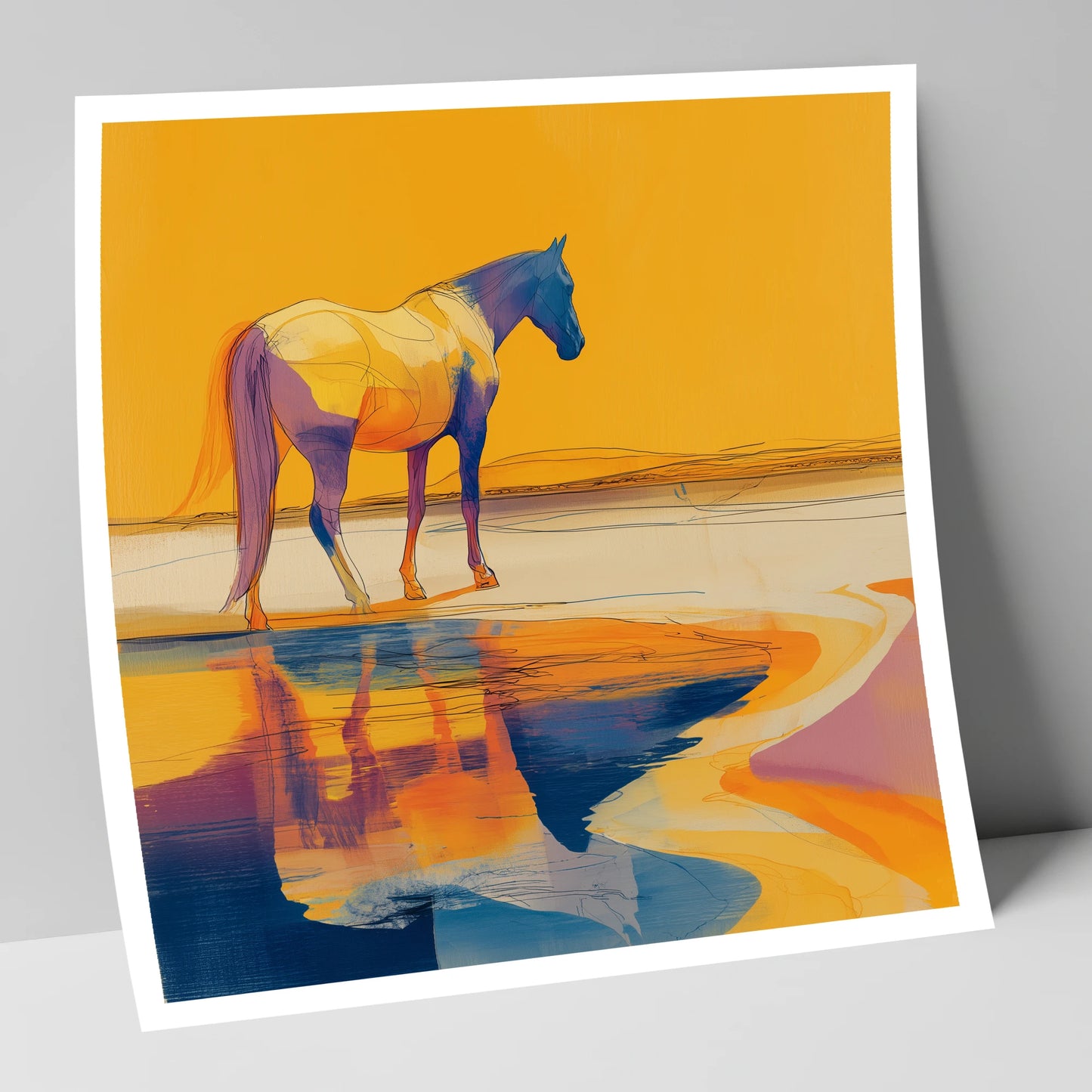 Golden Equine Mirage horse landscape art print