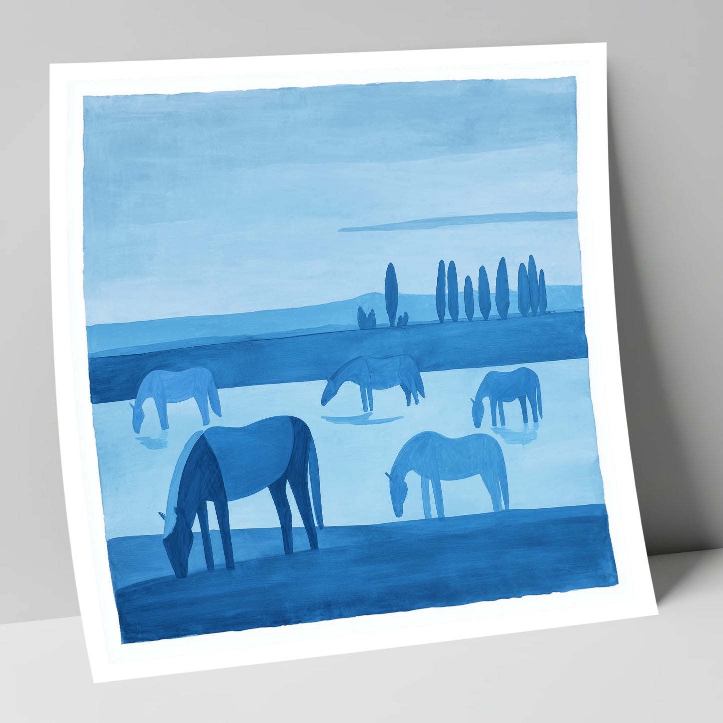 Azure Meadow Grazing horse landscape art print
