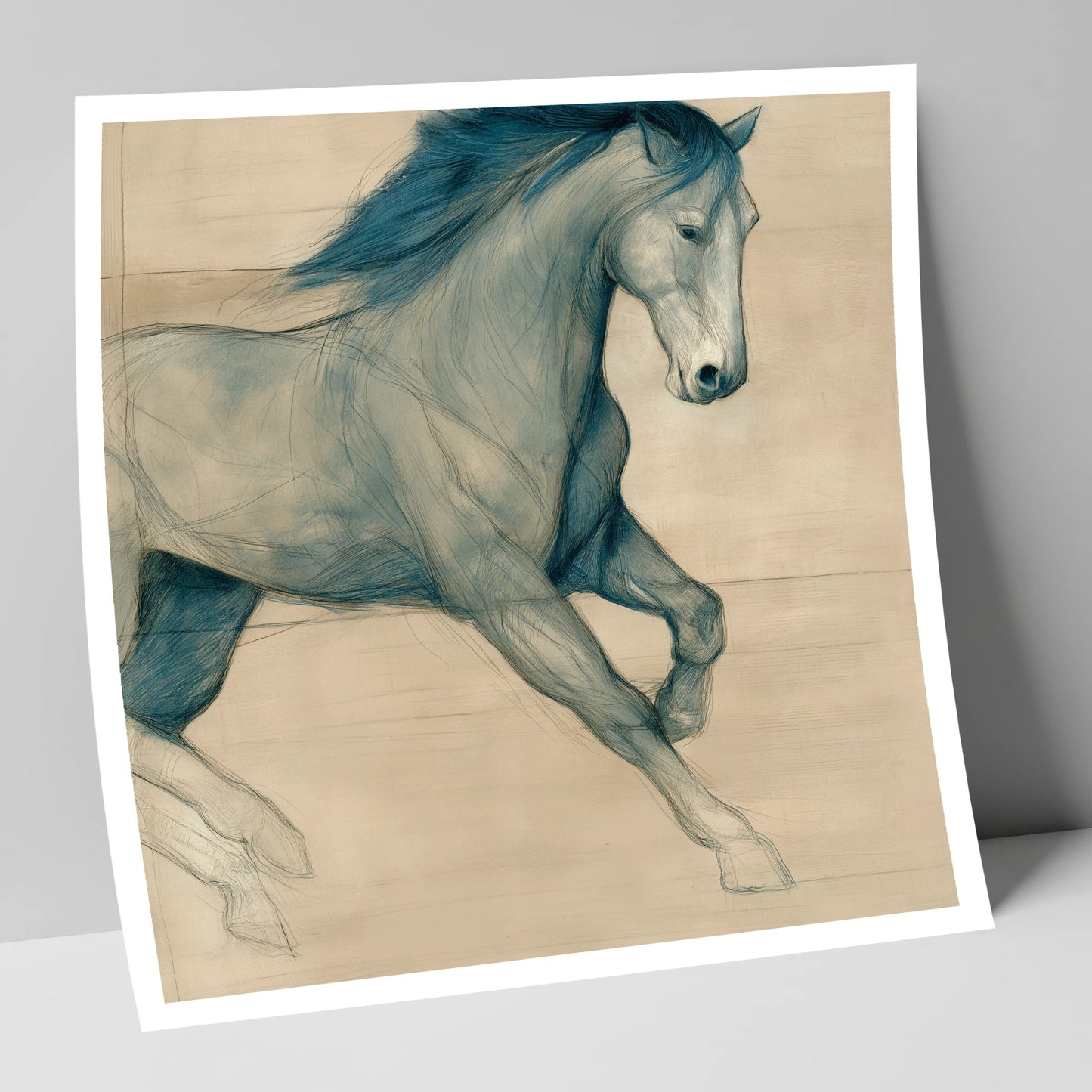 Teal Equine Study horse portrait art print