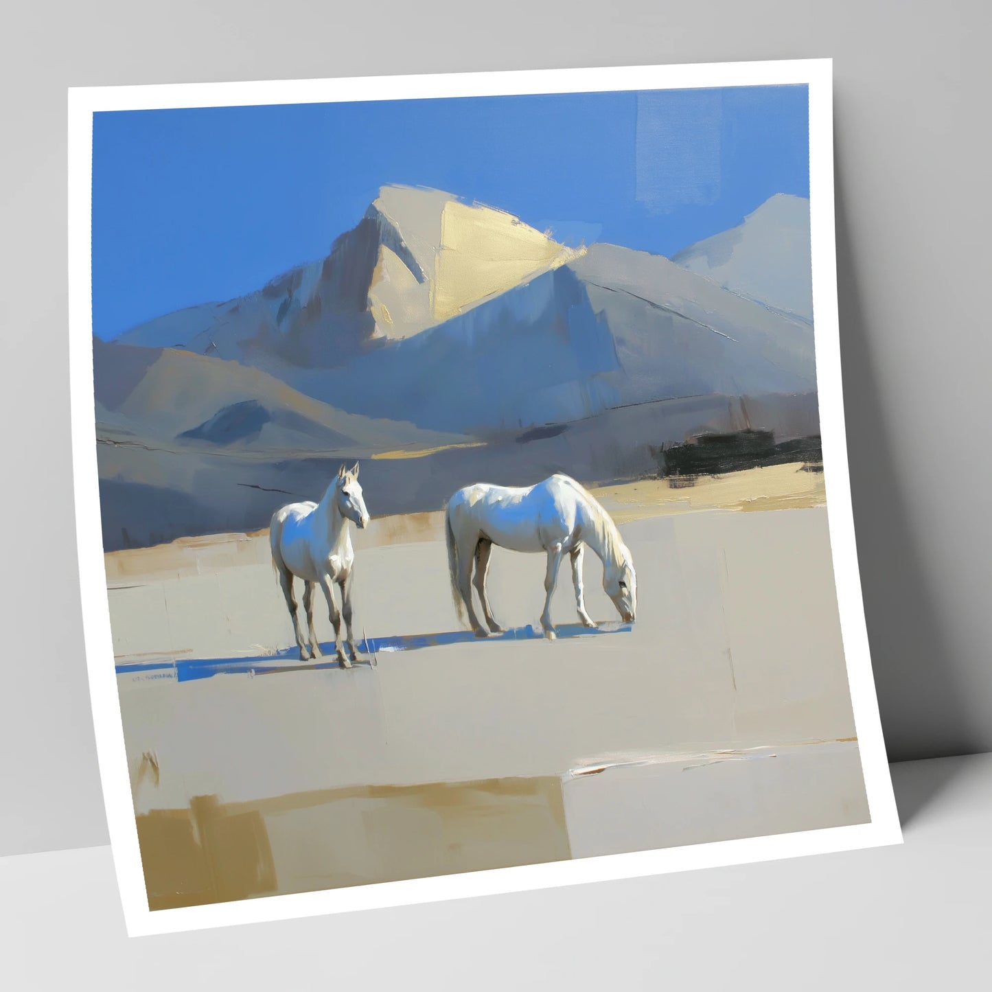 Golden Peak Greys horse landscape art print