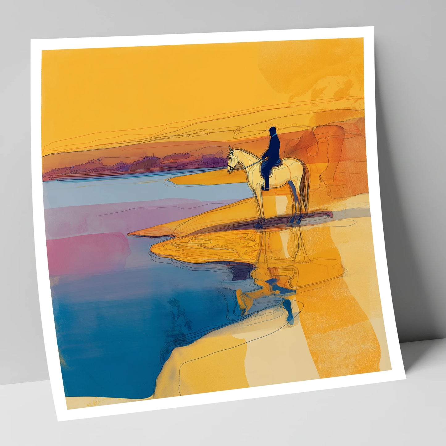 Golden Tide Silhouette beach horse art print
