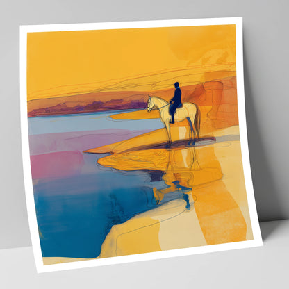 Golden Tide Silhouette beach horse art print