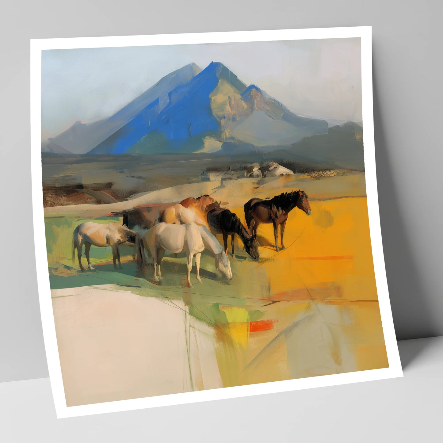 Grazing Beneath Cerulean Peaks horse landscape art print