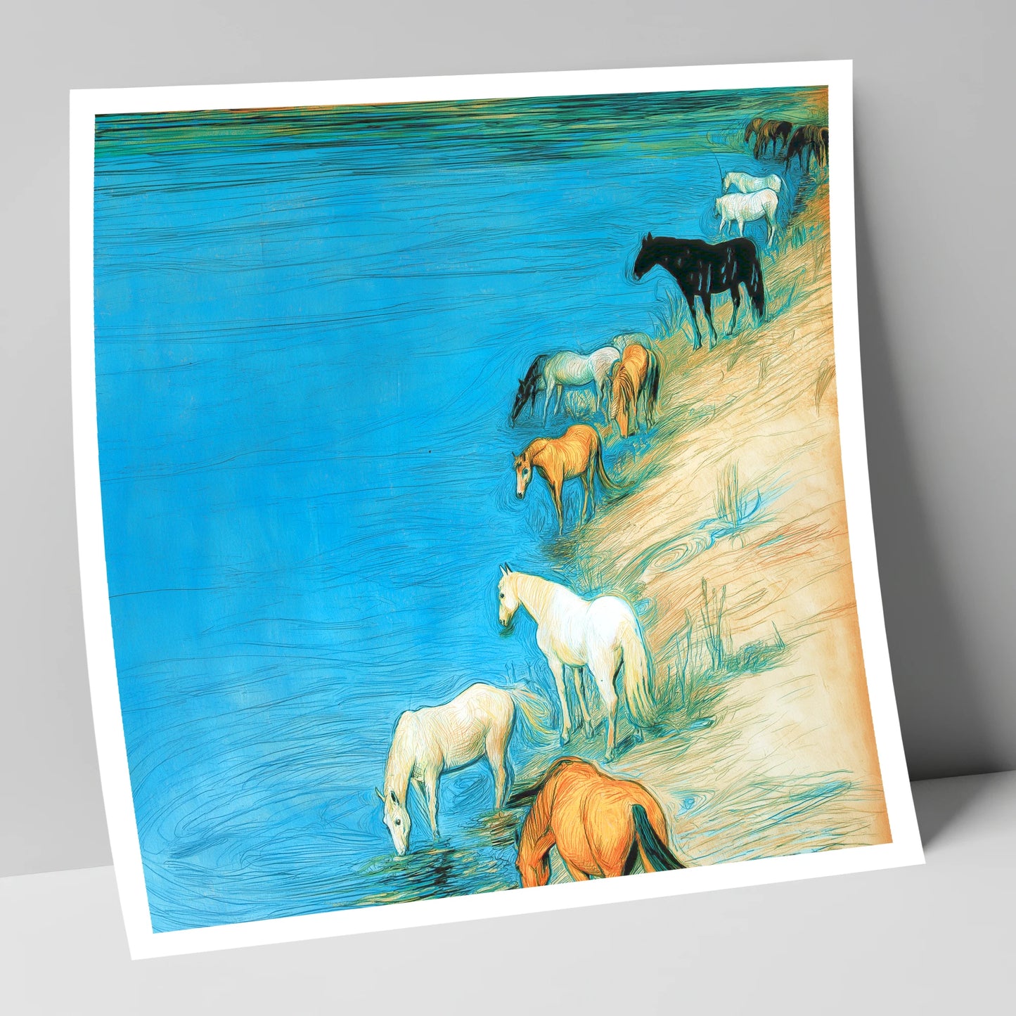 Cerulean River Herd wild horses art print